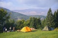 Tourist tents in forest