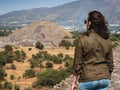 Tourist at Teotihuacan Pyramids Near Mexico City, Mexico