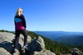 Tourist on the top of Grosser Arber mountain. Germany.