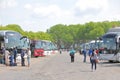 Tourist tour bus parking Versailles palace Paris France