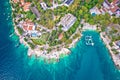 Tourist town of Rabac idyllic beach aerial view Royalty Free Stock Photo