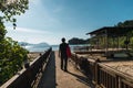 Tourist at the trail in Bako National Park. Sarawak. Borneo. Malaysia Jungle area