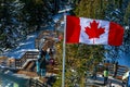 Tourist trails with Canada flag at Sulphur Mountains, Banff national park Royalty Free Stock Photo