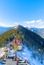 Tourist trails with Canada flag at Sulphur Mountains, Banff national park Royalty Free Stock Photo