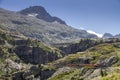 Tourist train running through a mountain gorge in the Pyrenees, Artouste France