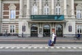 Tourist At A Tram Stop At The Concertgebouw Building At Amsterdam The Netherlands 2018