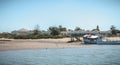 Tourist transport boats moored in the lagoons of the Ria Formosa Natural Park near the port of Tavira, portugal