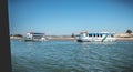 Tourist transport boats moored in the lagoons of the Ria Formosa Natural Park near the port of Tavira, portugal