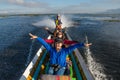 Tourist travel by local boat to visit the floating village of Intha people in Inle lake of Shan state of Myanmar-18 december 2016 Royalty Free Stock Photo