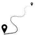 Tourist travel route icon, route map path journey by car