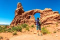 Tourist traveler at Arches National Park in Utah, USA Royalty Free Stock Photo