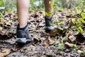 A tourist trekking in a forest