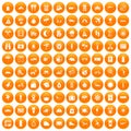 100 tourist trip icons set orange