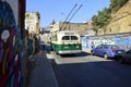 Tourist trolleybus on the street of Valparaiso. Chili