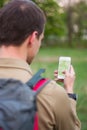 Tourist using navigation app