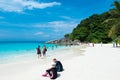 Tourist in vacation at Similan island is blue sky and clouds, blue sea and white sand beach Royalty Free Stock Photo