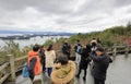 Tourist view the Thousand Island Lake in cloudy day, adobe rgb