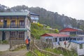 Tourist village in Nepal with houses in the mountains