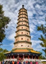 Tourist visit Glazed octagonal Pagoda at Xumifushou Temple in Chengde Mountain resort