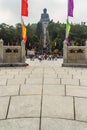 The tourist visited Giant Tian Tan Buddha statue on the peak of the mountain at Po Lin Monastery in Lantau Island, Hong Kong.