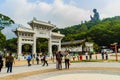 The tourist visited Giant Tian Tan Buddha statue on the peak of the mountain at Po Lin Monastery in Lantau Island, Hong Kong.