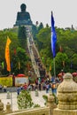 The tourist visited Giant Tian Tan Buddha statue on the peak of the mountain at Po Lin Monastery in Lantau Island, Hong Kong.