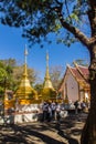 Tourist visited the golden pagodas at Wat Phra That Doi Tung, one of which is believed to contain the left collarbone of Lord Budd Royalty Free Stock Photo