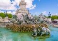 Tourist visiting the Famous Girondins Monument: Monument aux Girondins with statue`s and fountain.