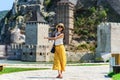 Tourist visiting Golubac fortress on Danube river in Serbia Royalty Free Stock Photo