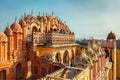 Tourist visiting Hawa Mahal palace (Palace of the Winds) famous Rajasthan tourism landmark