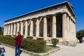 Tourist visiting the ruins from Temple of Hephaestus Royalty Free Stock Photo