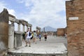 Tourist visits the excavations of Pompeii, during the reopening after the maintenance interventions of the Villa of the Mysteries Royalty Free Stock Photo