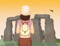 Tourist visits the pyramids of Stonehenge