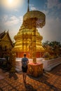 Tourist visits Wat Phrathat Doi Suthep Theravada Buddhist temple Chiang Mai Province Royalty Free Stock Photo