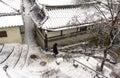 Tourist walking down bukchon hanok