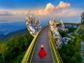 Tourist walking at Golden Bridge in Danang Vietnam Royalty Free Stock Photo