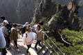 Tourist walking on Huangshan - Yellow Mountain, China Royalty Free Stock Photo