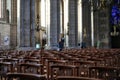 Tourist walking inside Reims Cathedral interior Royalty Free Stock Photo