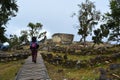 Tourist walking in the Ruins of Kuelap, the lost city of Chachapoyas, Peru Royalty Free Stock Photo