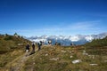 Tourist walking in trekking trail with Beautiful view in Nendaz Royalty Free Stock Photo