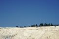 Tourist walking on white travertines terrace of Pamukkale landscape Royalty Free Stock Photo