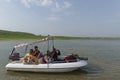 Tourist watching birds at Chambal River landscape,Rajasthan,India