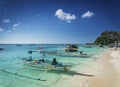 tourist water taxi tour boats in diniwid beach boracay philippines Royalty Free Stock Photo
