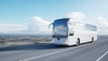 Tourist white bus on the road, highway. Very fast driving. Touristic and travel concept. 3d rendering.