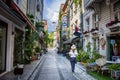 Tourist woman from behind walking the streets of Istanbul