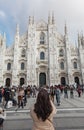 Tourist woman with camera taking photo at the Milan Cathedral - italy Royalty Free Stock Photo