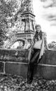 Tourist woman on embankment near Eiffel tower in Paris, France Royalty Free Stock Photo