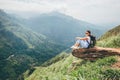 Tourist woman enjoy with beautiful view on mountains in Ella, Sr Royalty Free Stock Photo