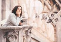 Tourist woman enjoy with calm atmosphere on the roof of Milano C Royalty Free Stock Photo