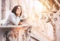 Tourist woman enjoy with calm atmosphere on the roof of Milano C Royalty Free Stock Photo